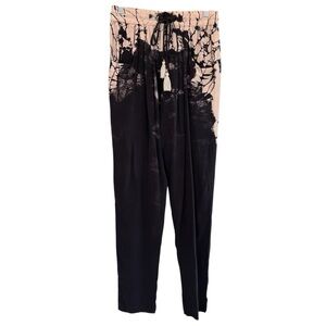 Gypsy 05 Silk Tie Dye Elastic Waist Pull On Pants Black Cream Small Boho Casual